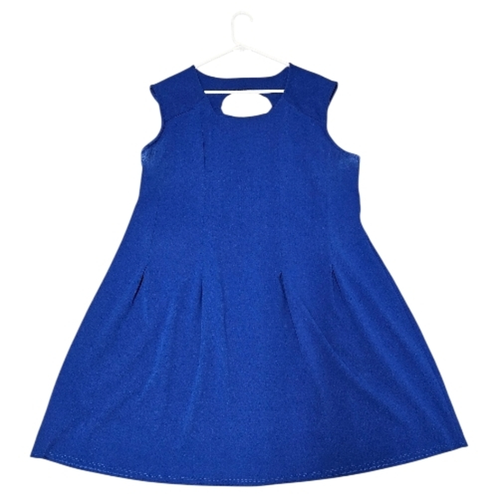 Sleeveless Royal Blue Fit-and-Flare Dress with Keyhole Detail